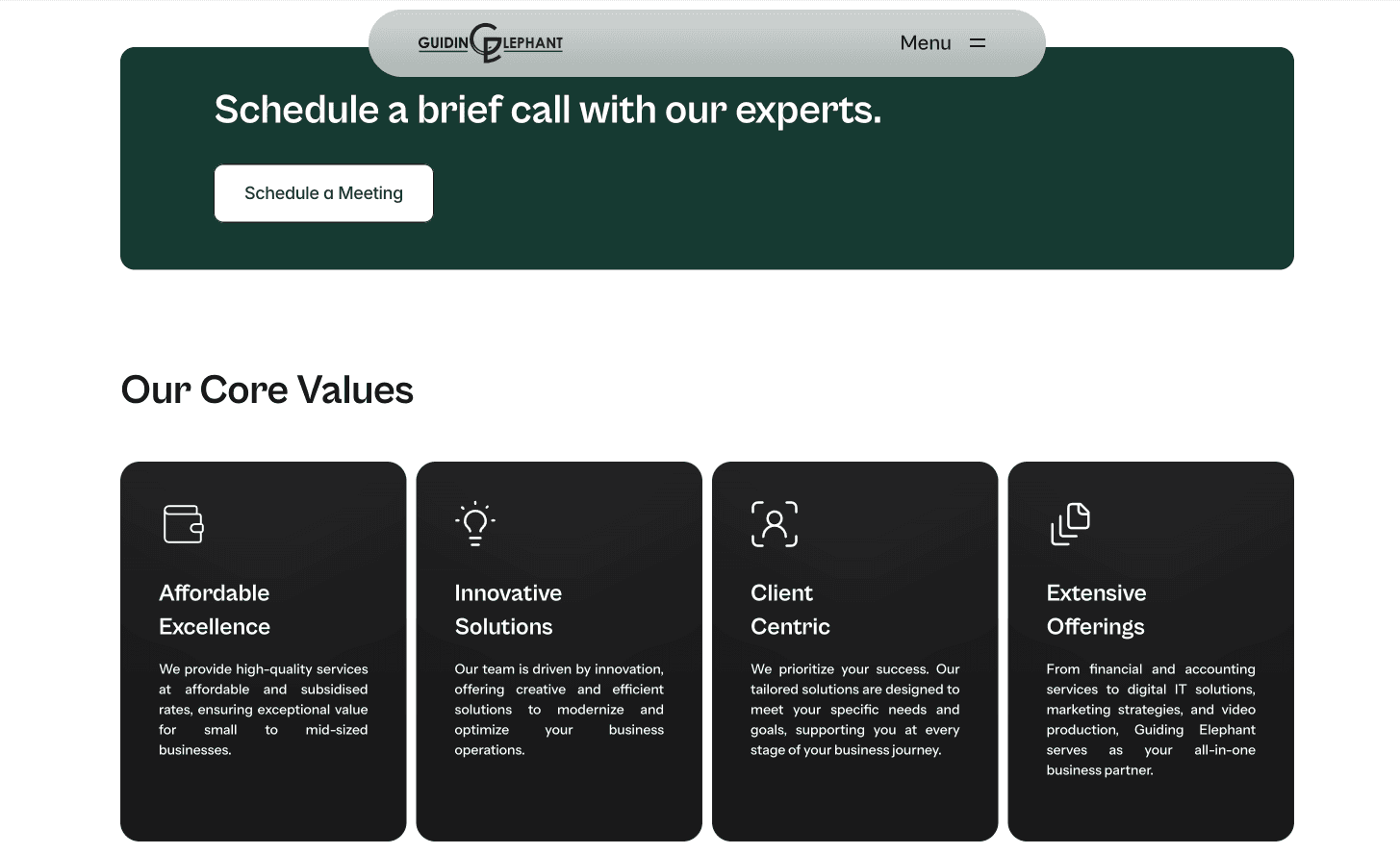GuidingElephant: Modern No-Code Finance Website – 2