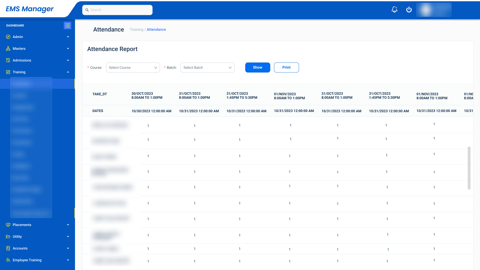 SIT Manager · Attendance
